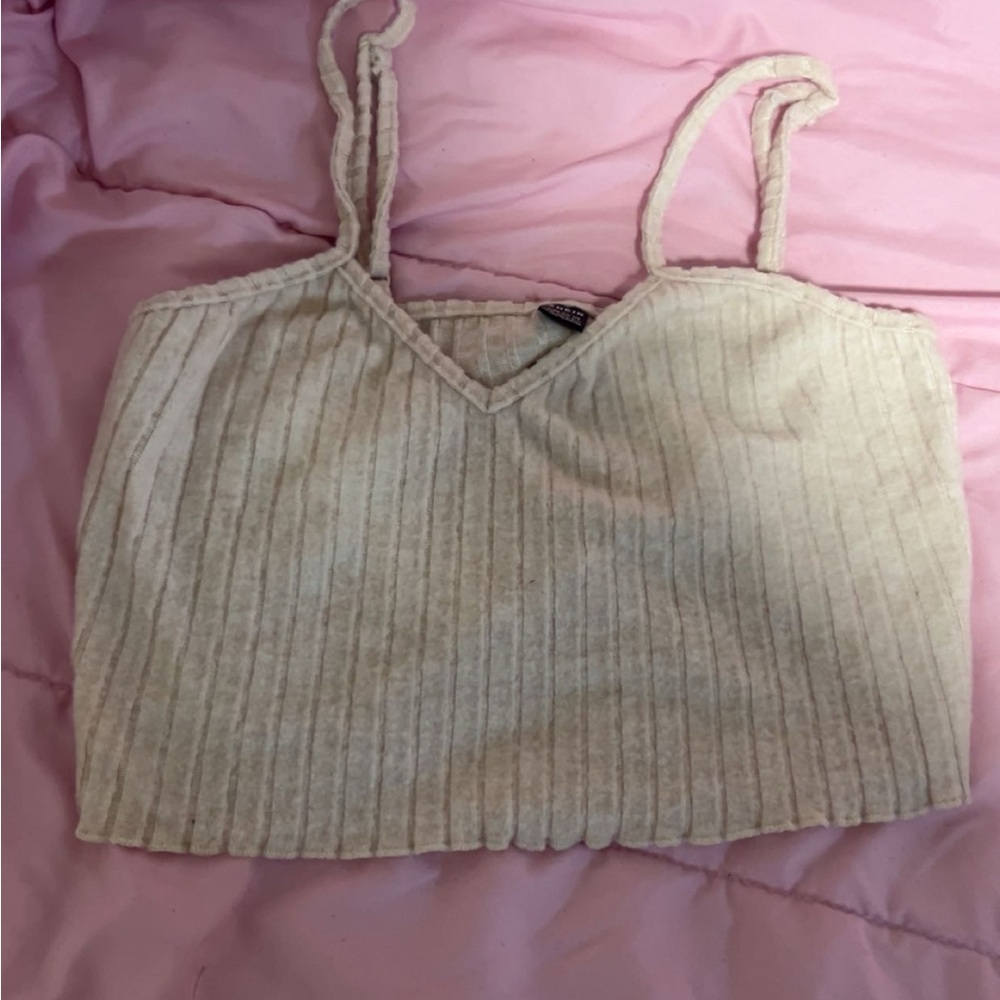 SHEIN Cream Ribbed Sleeveless Crop Camisole